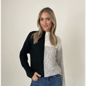 NWOT Six Fifty Joanna Colorblock Women's Sweater - Black, Gray, and White